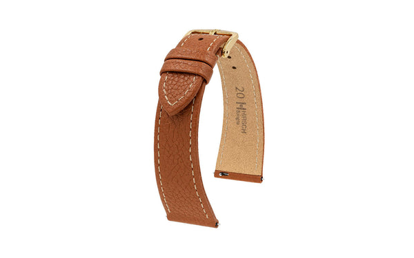 Bologna by HIRSCH - Men's SHORT Golden Brown Textured Calfskin Leather Watch Strap