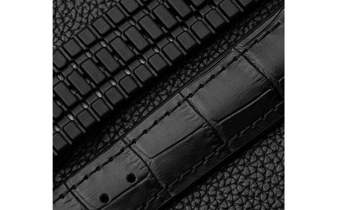 Paul by HIRSCH - SHORT Black Alligator Grain Leather Performance Watch Strap
