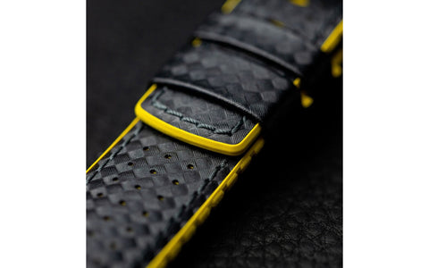 Ayrton by HIRSCH - Black & Yellow Carbon Fiber Style Calfskin Performance Watch Strap