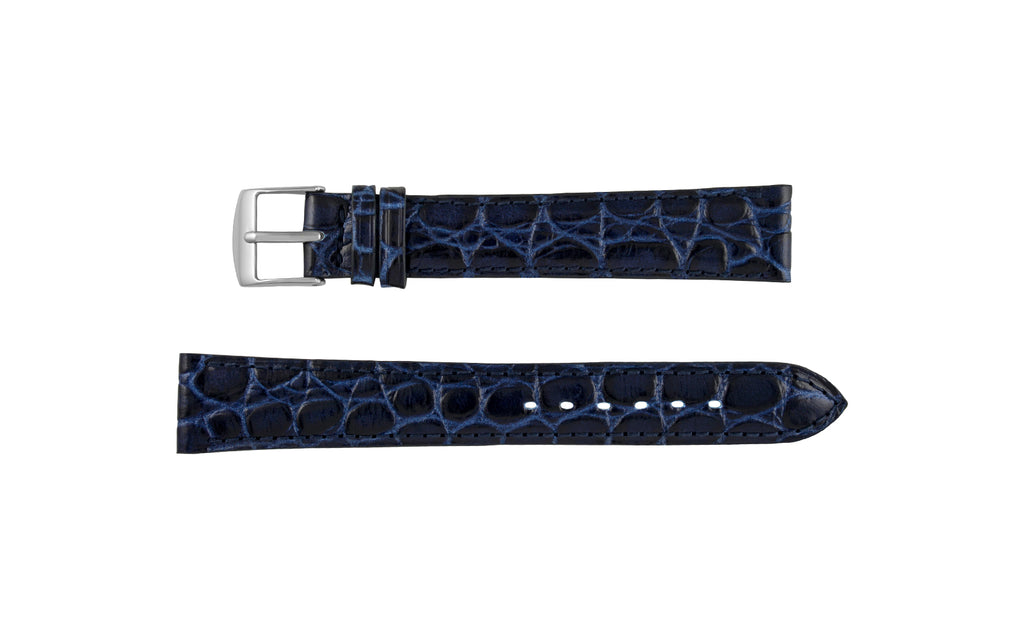 Fleurus France - Women's LONG Navy Crocodile Grain Embossed Leather Watch Strap