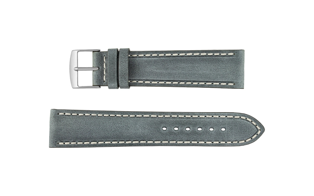 Fleurus France - Men's Steel Ecru Stitch Soft Vintage Leather Watch Strap