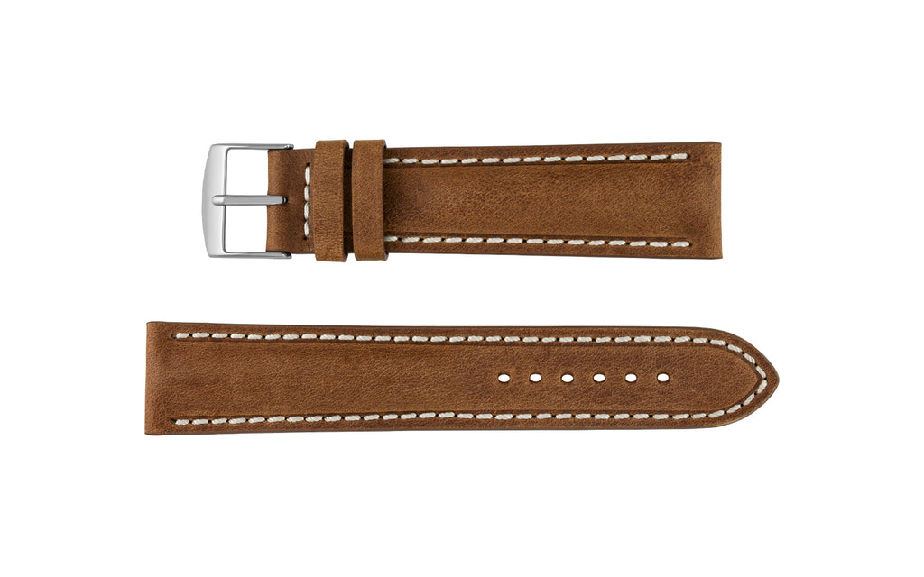 Fleurus France - Men's Chestnut Ecru Stitch Soft Vintage Leather Watch Strap