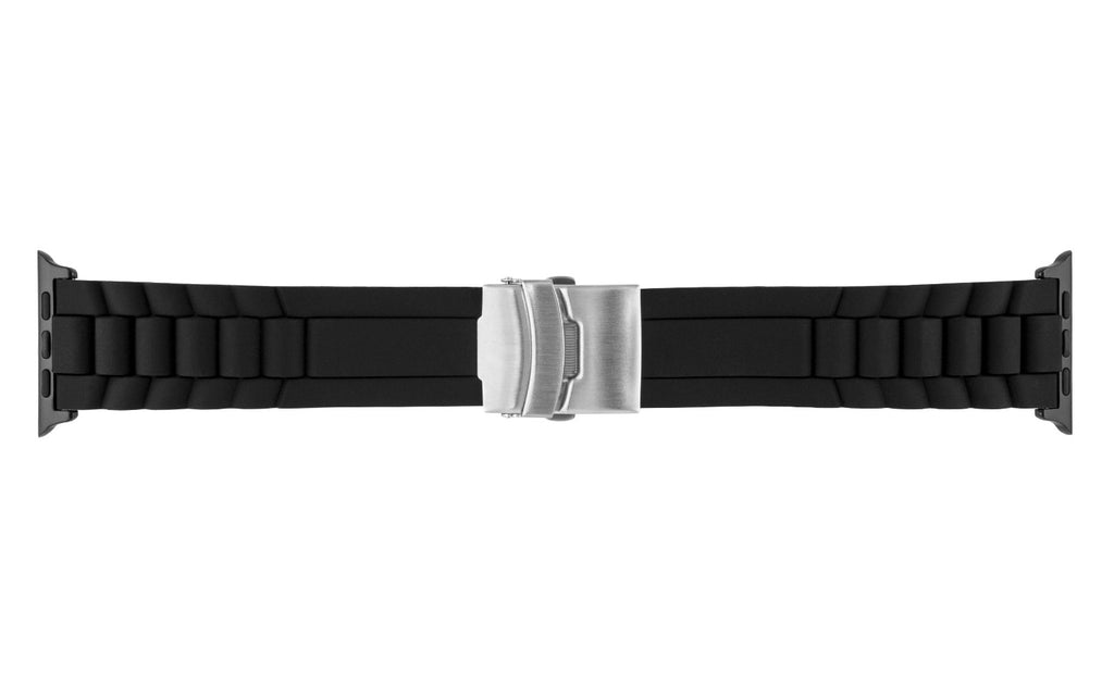 Apple Watch 42mm Replacement Strap by AWB, Black Silicone Link Look Design with Deployment Clasp APP595-002