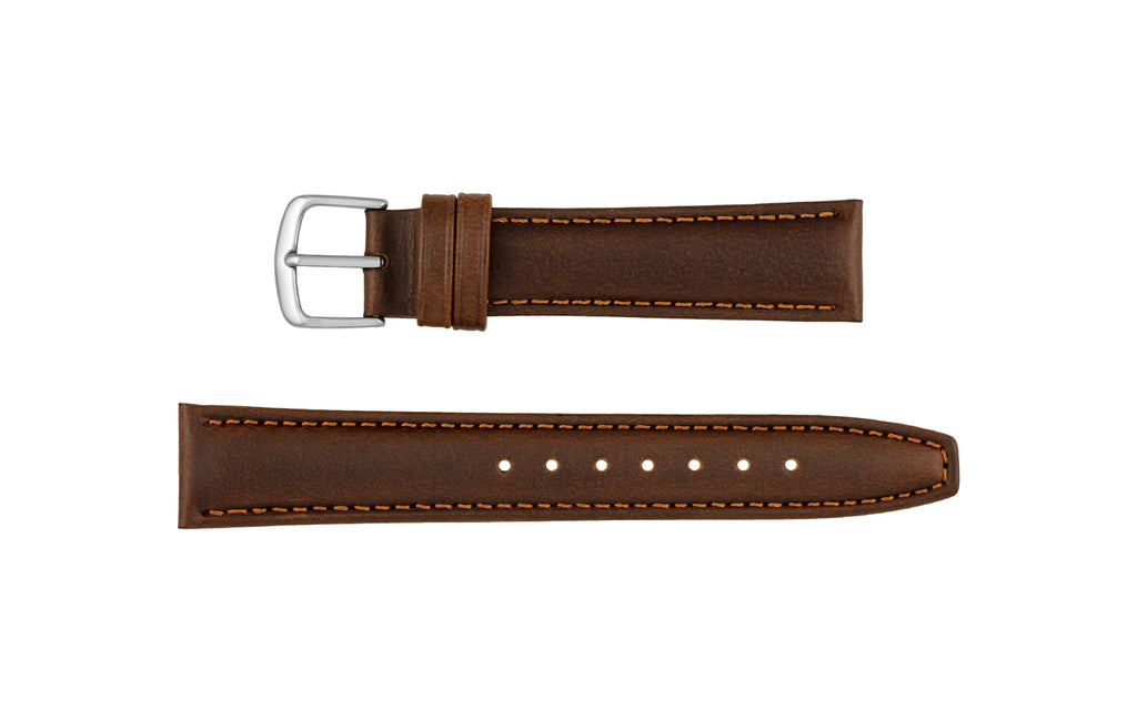 Hadley-Roma Women's LONG Brown Stitched Oil Tan Leather Watch Strap