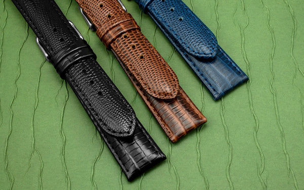 DB Straps Men's Black Teju Lizard Grain Leather Watch Strap