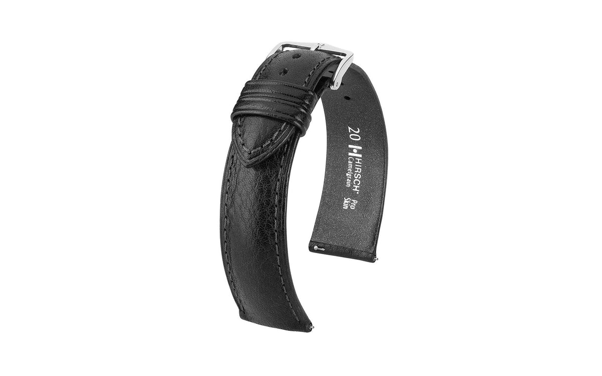 Camelgrain by HIRSCH - Men&#39;s Black Textured Leather Watch Strap