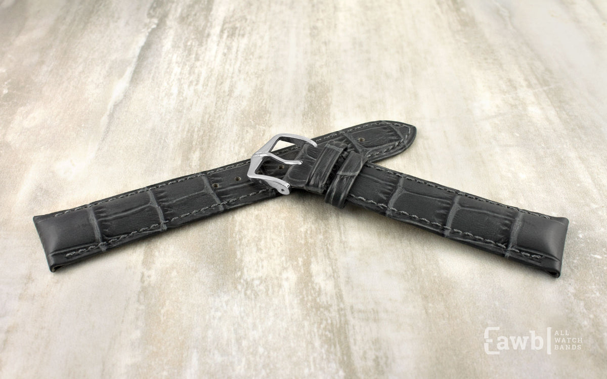 Duke by HIRSCH - Men&#39;s Gray Alligator Grain Leather Watch Strap