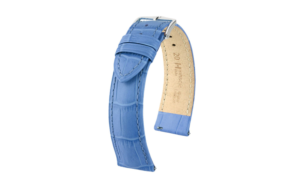 Duke by HIRSCH - Men&#39;s SHORT Light Blue Alligator Grain Leather Watch Strap *Limited Edition*