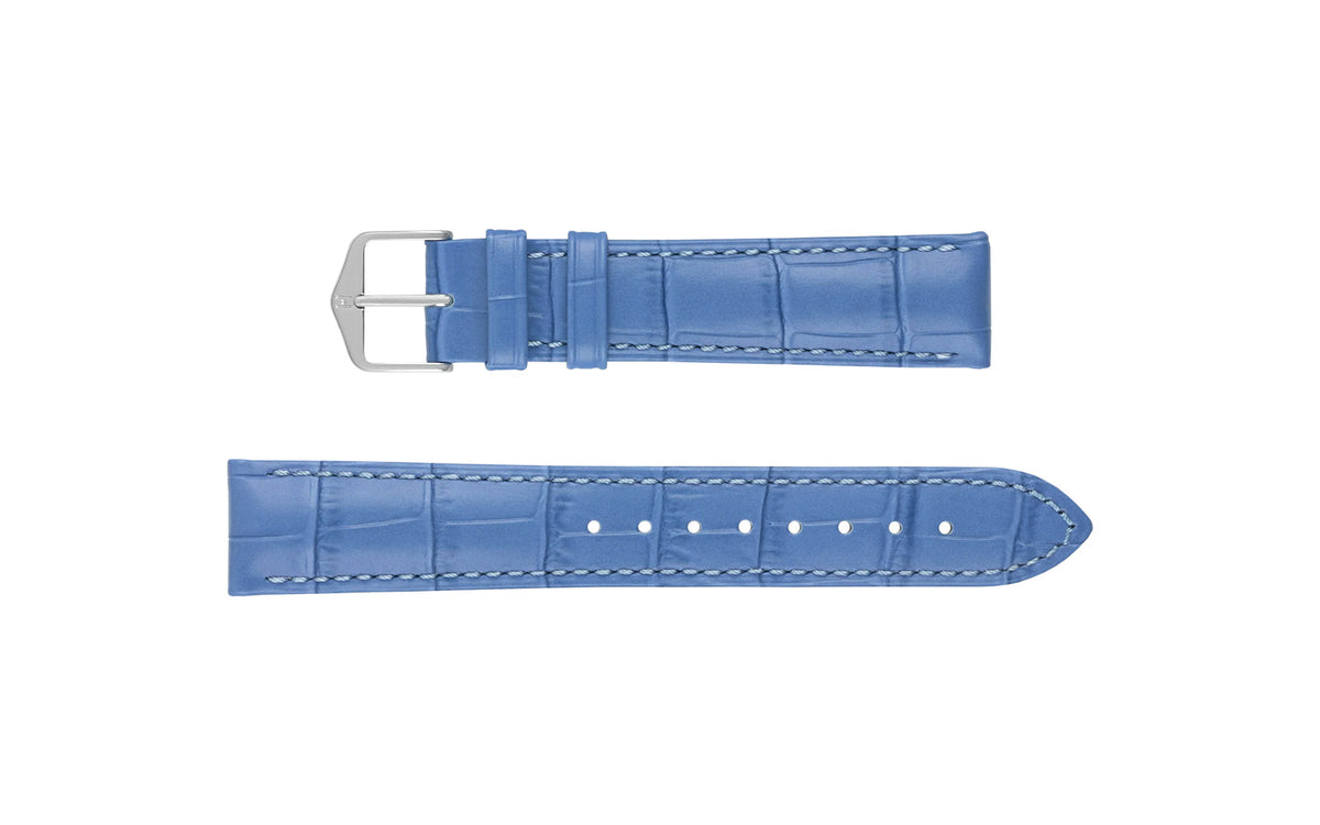 Duke by HIRSCH - Men&#39;s SHORT Light Blue Alligator Grain Leather Watch Strap *Limited Edition*