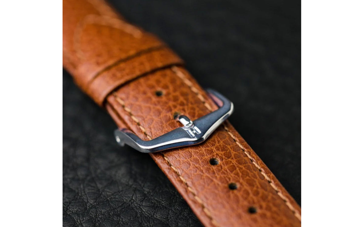 Kansas by HIRSCH - Men&#39;s Chestnut Buffalo Embossed Calfskin Leather Watch Strap