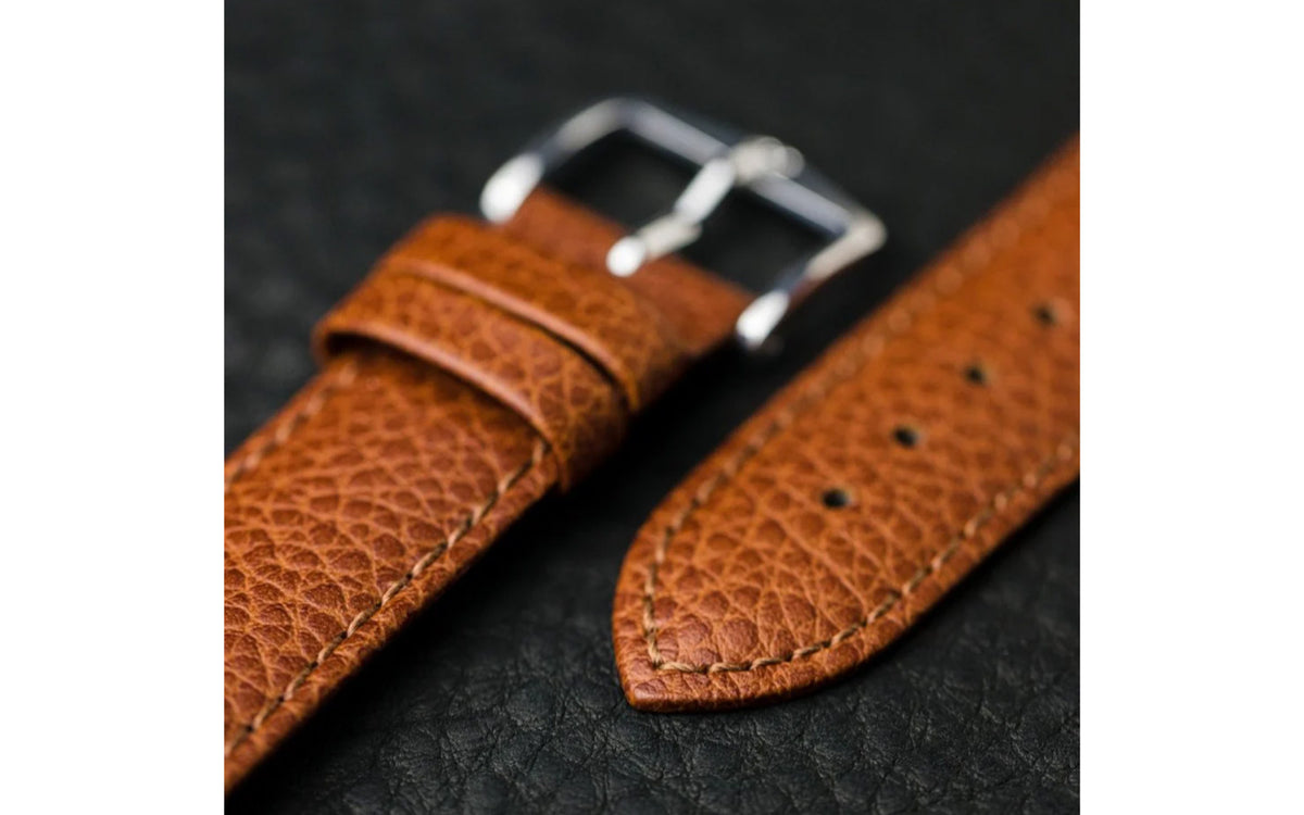 Kansas by HIRSCH - Men&#39;s Chestnut Buffalo Embossed Calfskin Leather Watch Strap