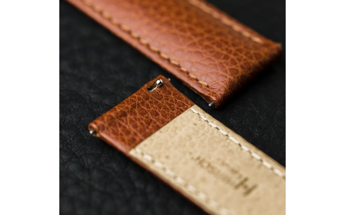 Kansas by HIRSCH - Men&#39;s Chestnut Buffalo Embossed Calfskin Leather Watch Strap