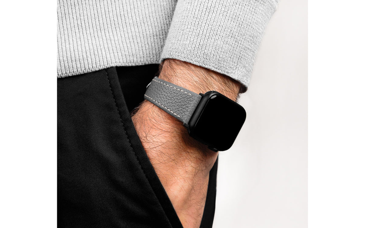 Bologna by HIRSCH - Men&#39;s Grey Textured Calfskin Leather Watch Strap