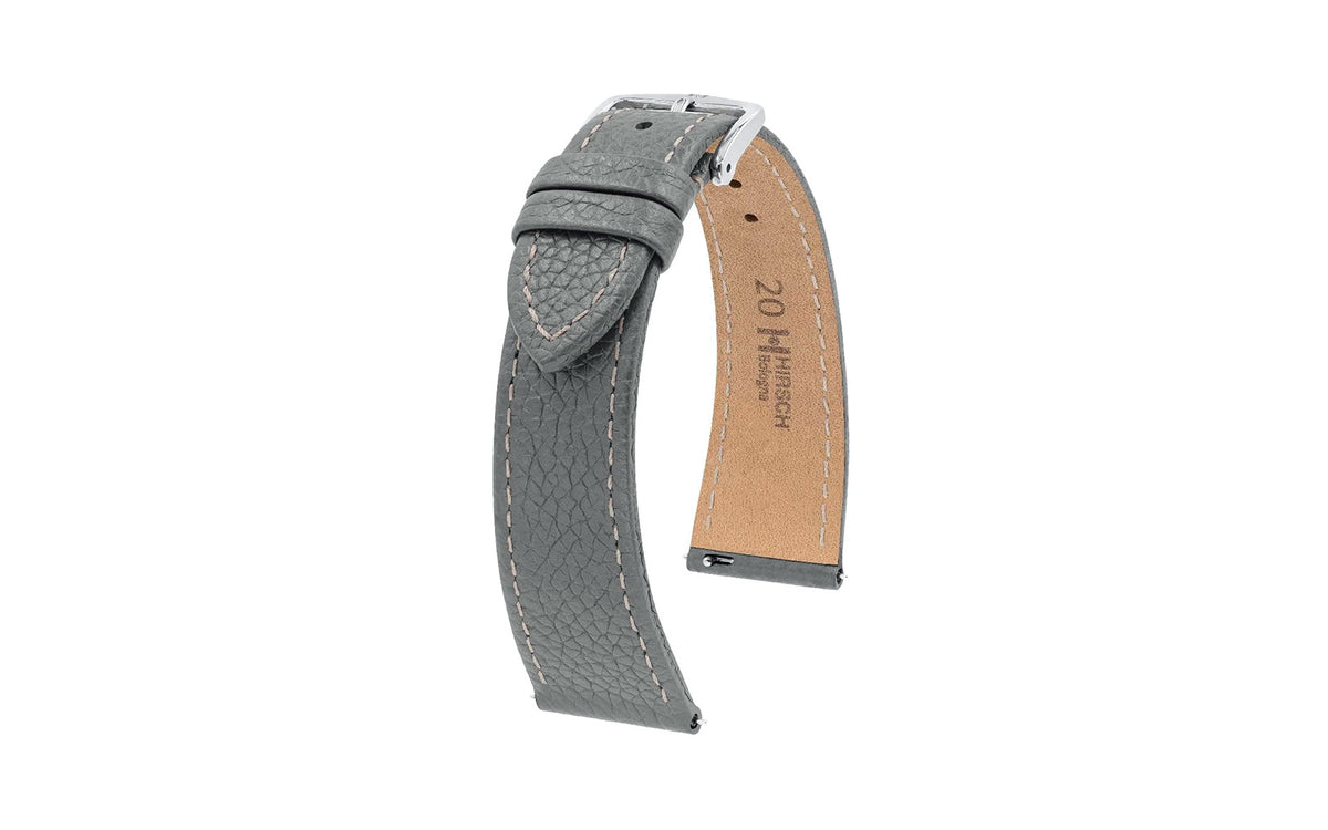 Bologna by HIRSCH - Men&#39;s Grey Textured Calfskin Leather Watch Strap