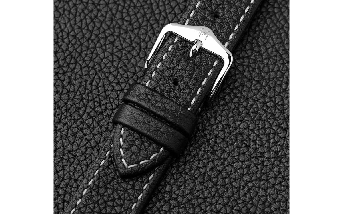 Bologna by HIRSCH - Men's SHORT Black Textured Calfskin Leather Watch Strap