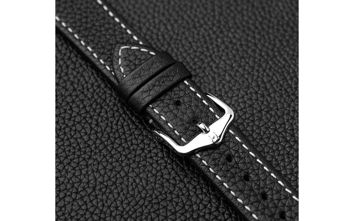 Bologna by HIRSCH - Men's SHORT Black Textured Calfskin Leather Watch Strap