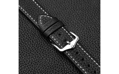 Bologna by HIRSCH - Men's SHORT Black Textured Calfskin Leather Watch Strap