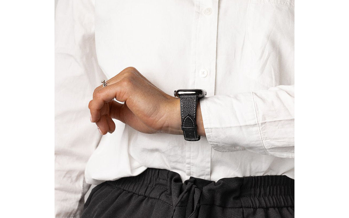 Bologna by HIRSCH - Women&#39;s Black Textured Calfskin Leather Watch Strap