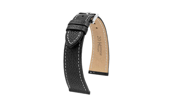 Bologna by HIRSCH - Men's SHORT Black Textured Calfskin Leather Watch Strap