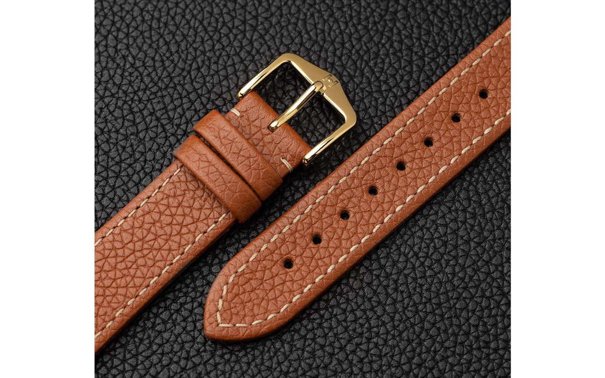 Bologna by HIRSCH - Men's SHORT Golden Brown Textured Calfskin Leather Watch Strap