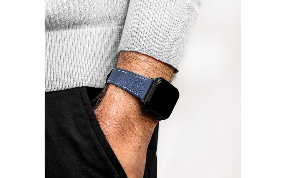 Bologna by HIRSCH - Men&#39;s Blue Textured Calfskin Leather Watch Strap