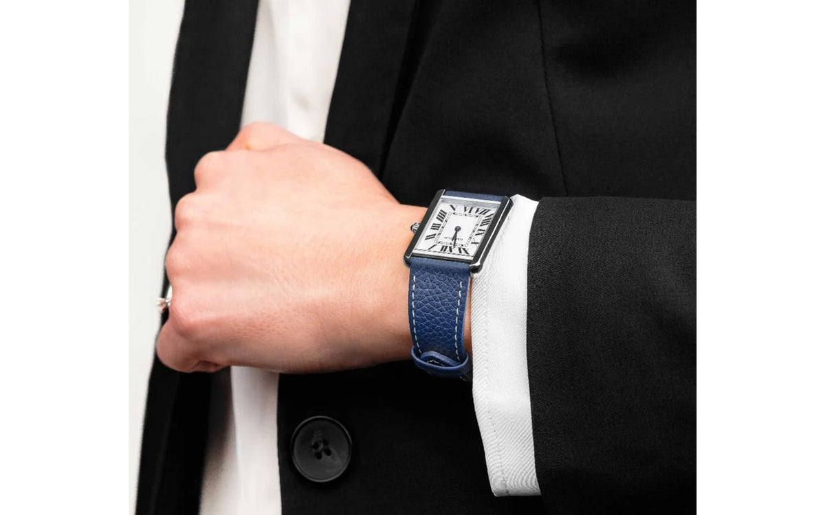 Bologna by HIRSCH - Men&#39;s Blue Textured Calfskin Leather Watch Strap