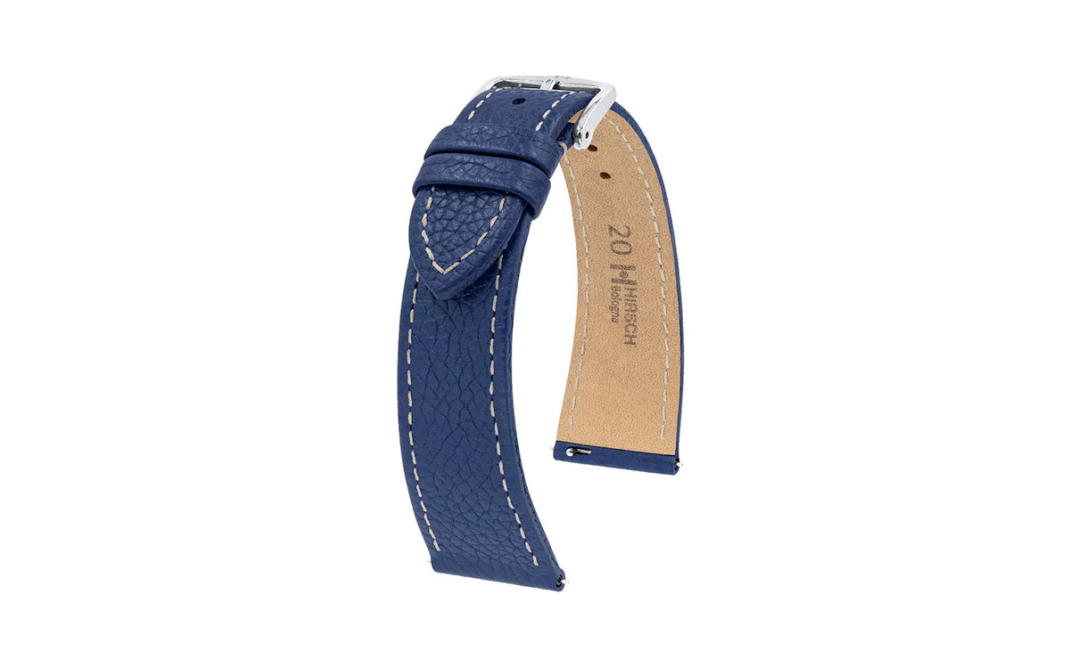 Bologna by HIRSCH - Men&#39;s Blue Textured Calfskin Leather Watch Strap