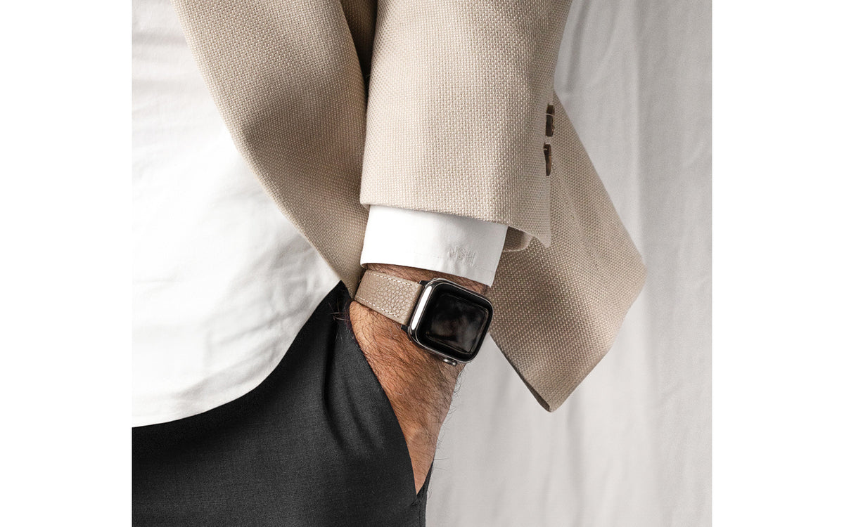 Bologna by HIRSCH - Men&#39;s SHORT Taupe Textured Calfskin Leather Watch Strap