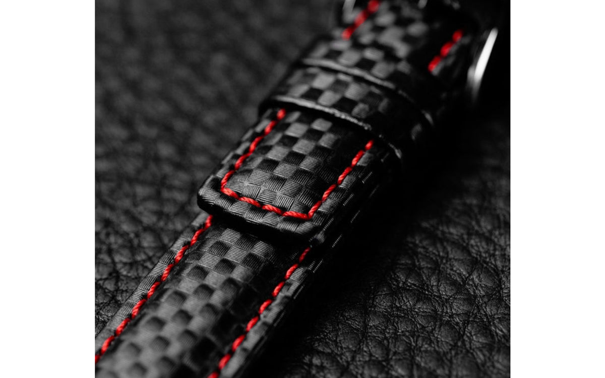 Carbon by HIRSCH - Men&#39;s Black &amp; Red Stitch Carbon Fiber Embossed Leather Watch Strap