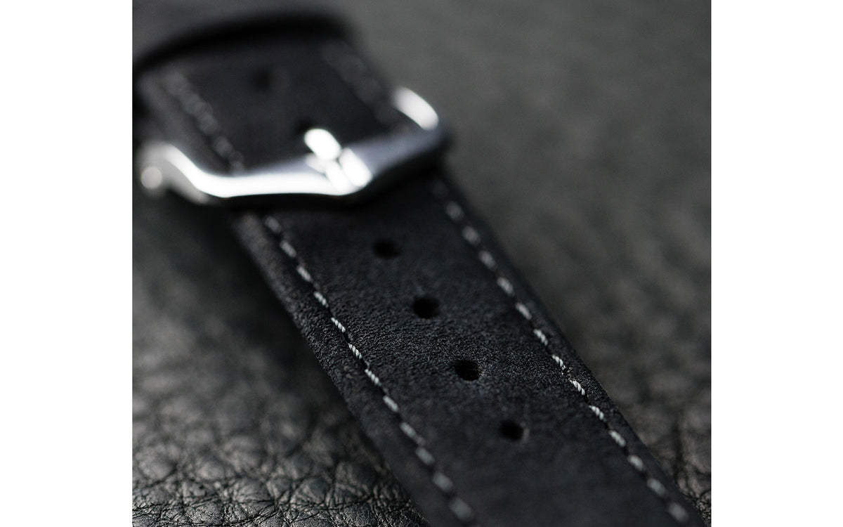 Osiris Nubuck by HIRSCH - Women&#39;s LONG Black Nubuck Leather Watch Strap