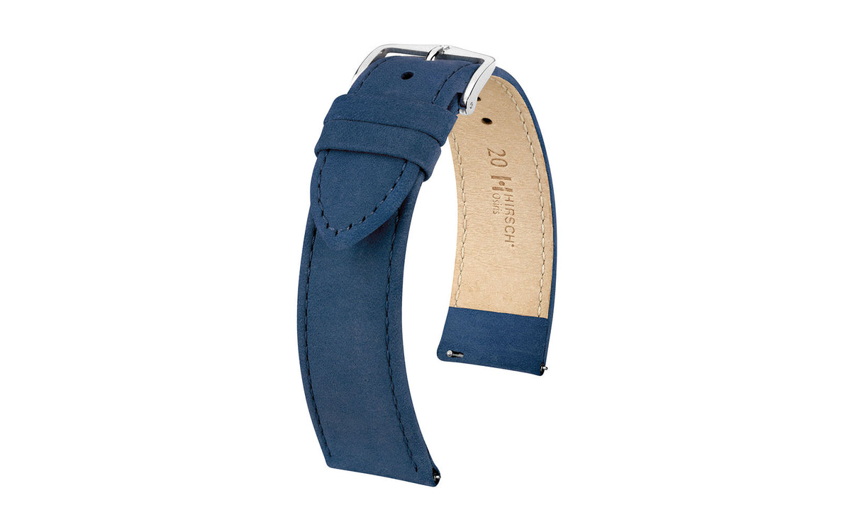 Osiris Nubuck by HIRSCH - Men&#39;s SHORT Navy Nubuck Leather Watch Strap