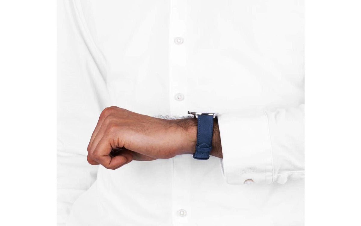 Osiris Nubuck by HIRSCH - Men&#39;s SHORT Navy Nubuck Leather Watch Strap