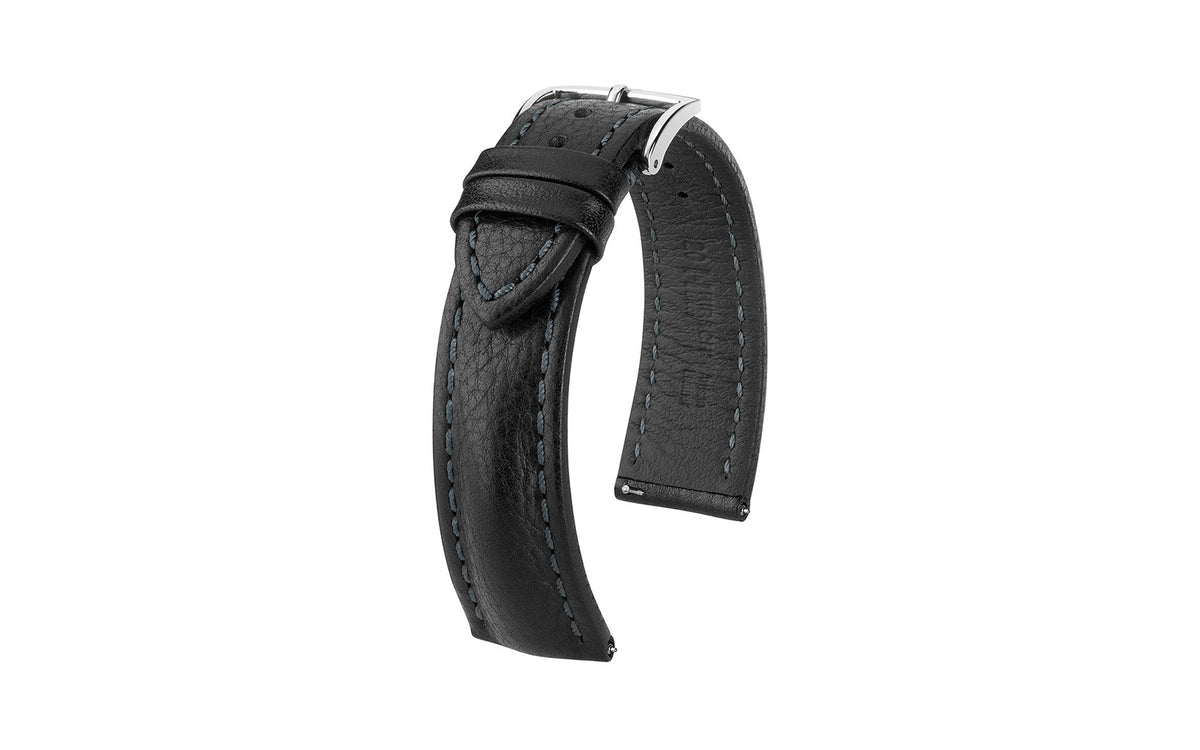 Lucca by HIRSCH - Men&#39;s Black Calfskin Leather Watch Strap