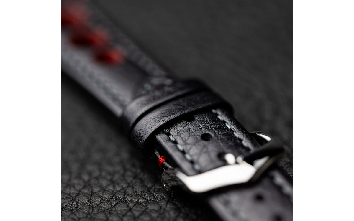 Rally by HIRSCH - Men&#39;s Black &amp; Red Artisan Racing Leather Watch Strap