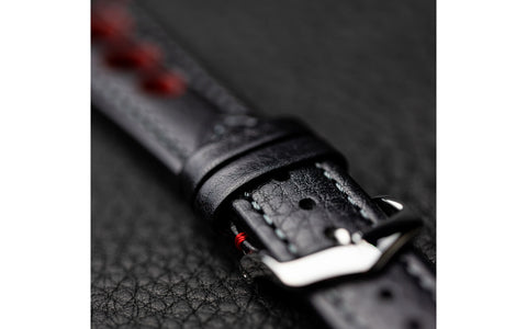 Rally by HIRSCH - Men's Black & Red Artisan Racing Leather Watch Strap