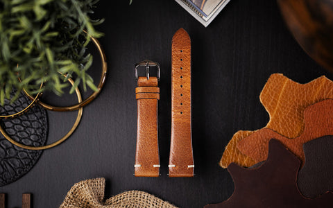Apple 42/44/45mm Strap - HIRSCH Bagnore Golden Brown Vintage Calfskin Leather Watch Strap