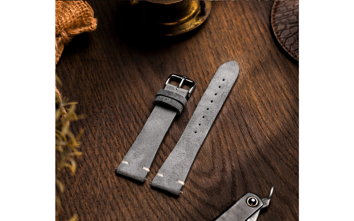 Serro by HIRSCH - Men&#39;s Grey Vintage Suede Watch Strap