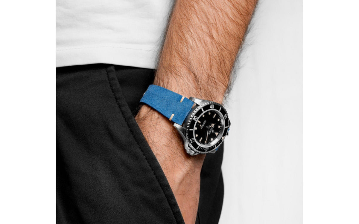 Serro by HIRSCH - Men&#39;s Blue Vintage Suede Watch Strap