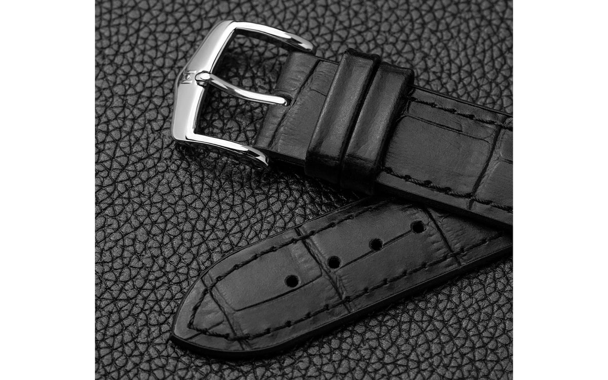 Paul by HIRSCH - Men&#39;s LONG Black Alligator Grain Leather Performance Watch Strap