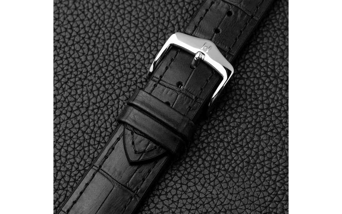 Paul by HIRSCH - Men&#39;s LONG Black Alligator Grain Leather Performance Watch Strap