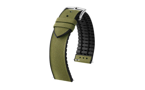 Arne by HIRSCH - Green Sailcloth Effect Performance Watch Strap