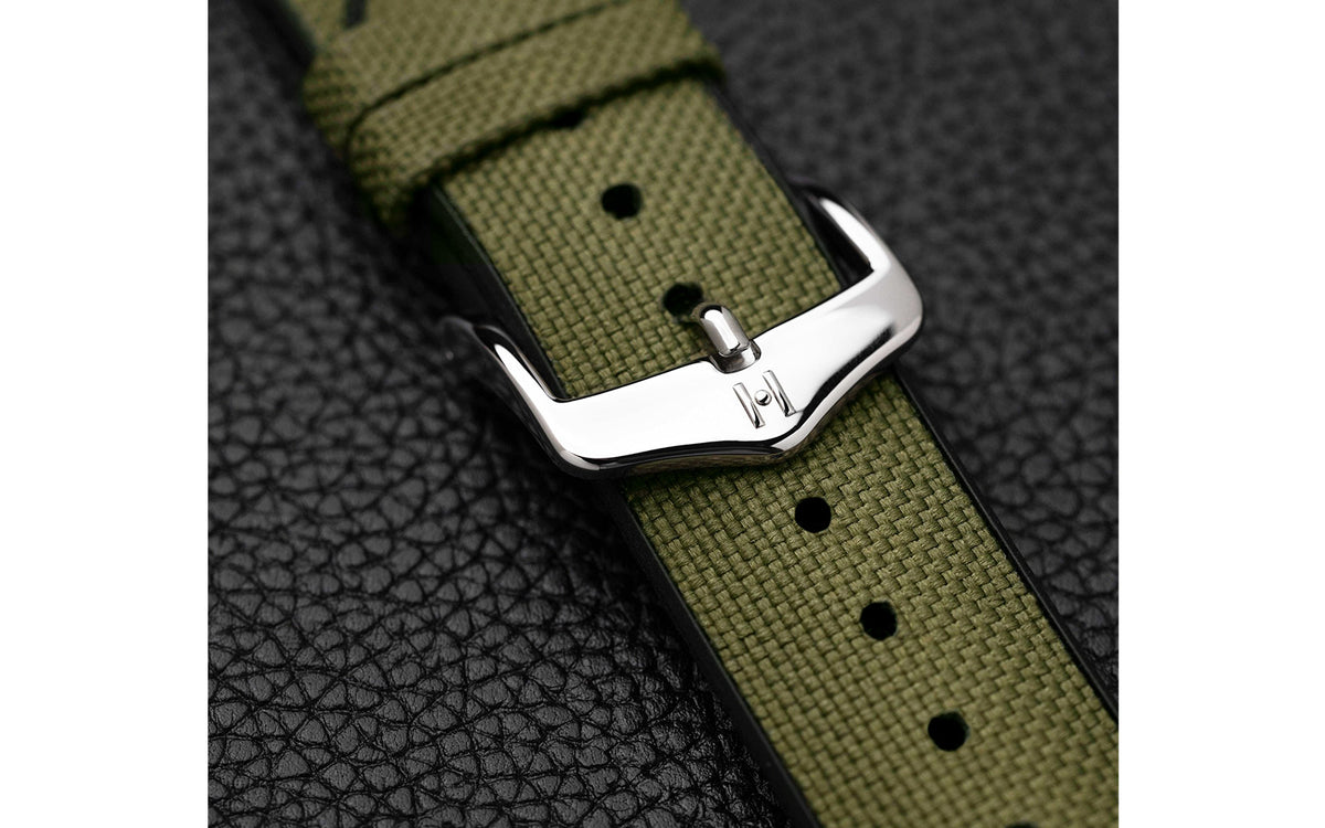 Arne by HIRSCH - Green Sailcloth Effect Performance Watch Strap