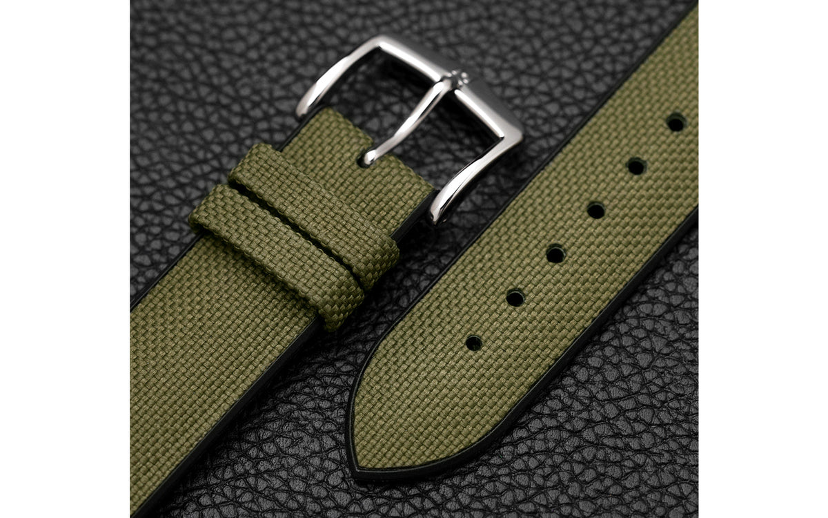 Arne by HIRSCH - Green Sailcloth Effect Performance Watch Strap