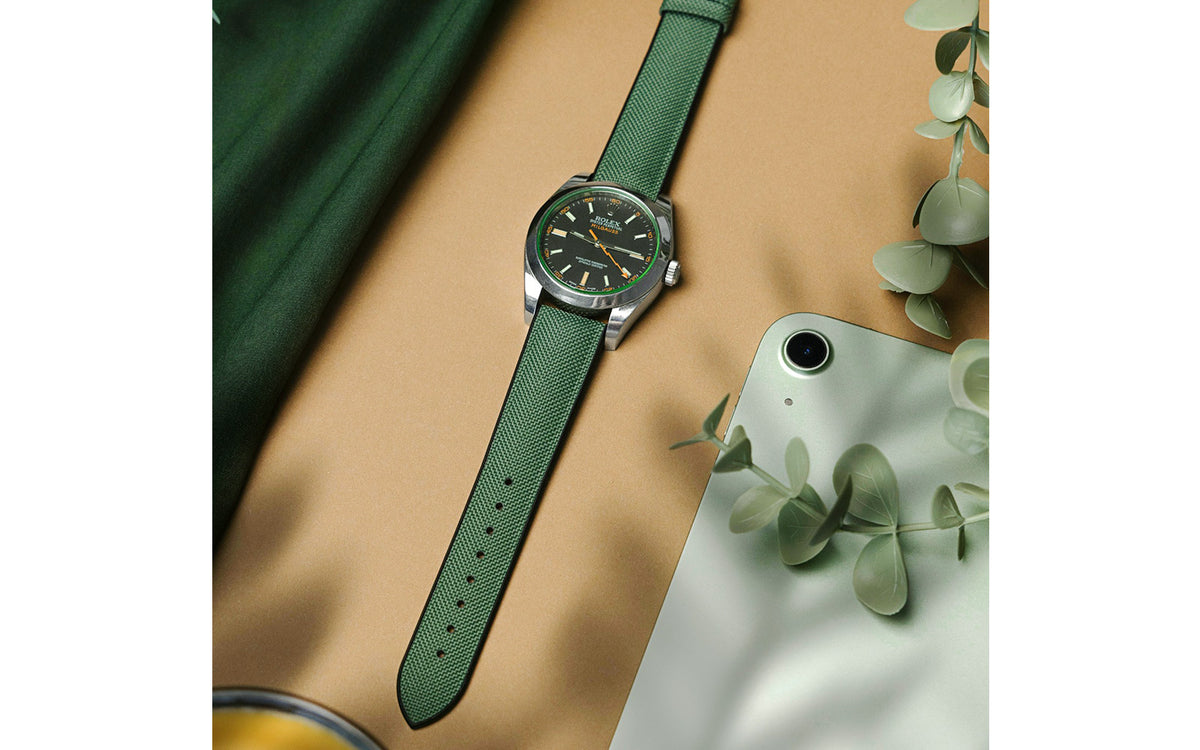 Arne by HIRSCH - Dark Green Sailcloth Effect Performance Watch Strap