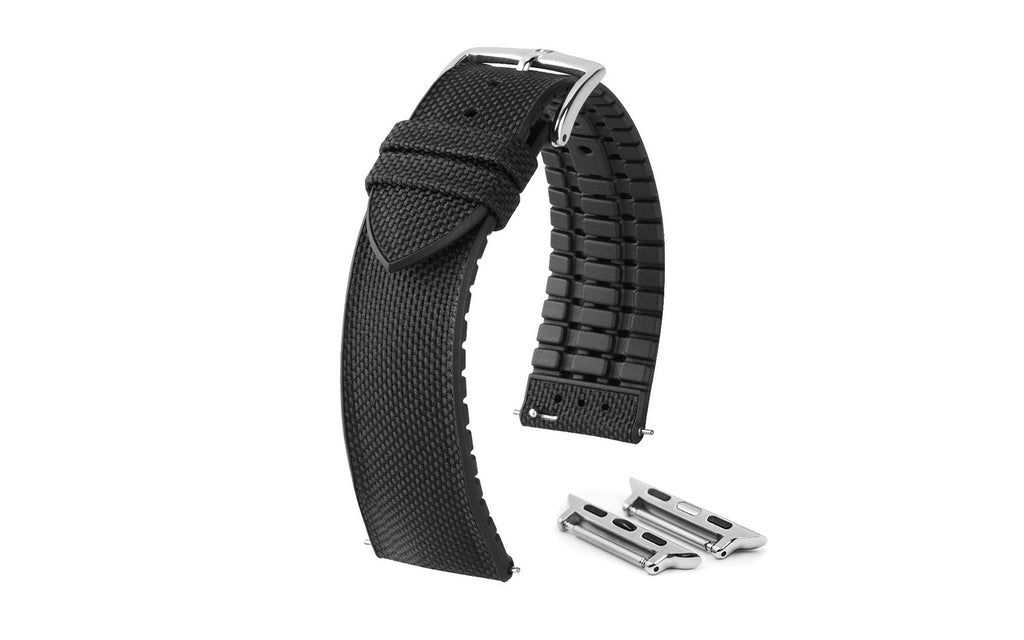 Apple Watch Strap - HIRSCH Arne Black Sailcloth Effect Performance