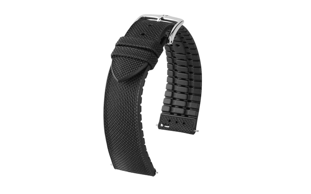 Arne by HIRSCH - Black Sailcloth Effect Performance Watch Strap