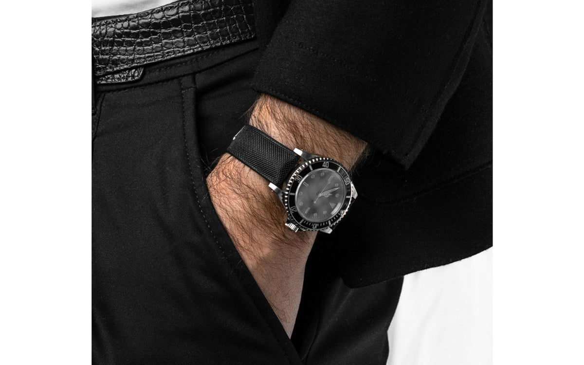 Arne by HIRSCH - Black Sailcloth Effect Performance Watch Strap