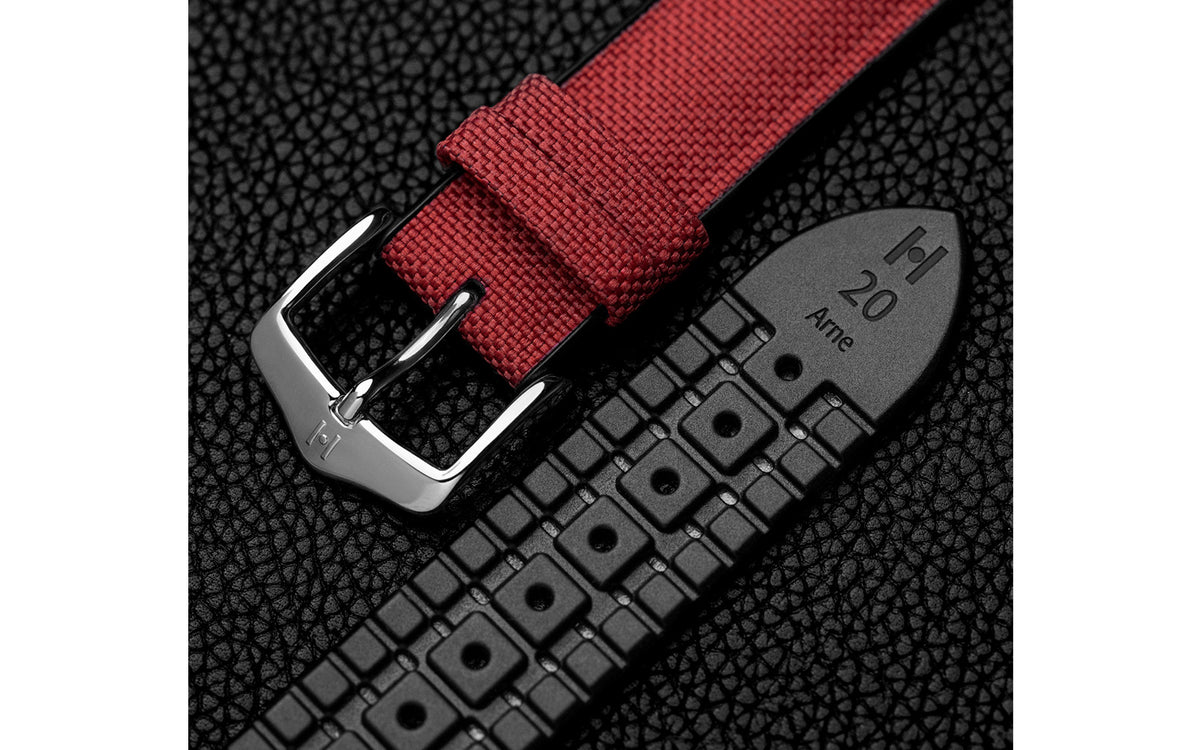 Arne by HIRSCH - Burgundy Sailcloth Effect Performance Watch Strap