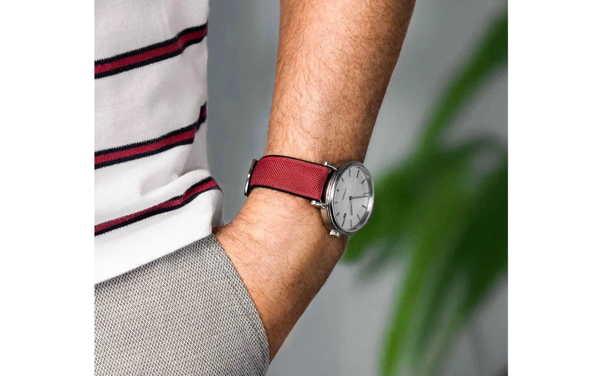 Arne by HIRSCH - Burgundy Sailcloth Effect Performance Watch Strap