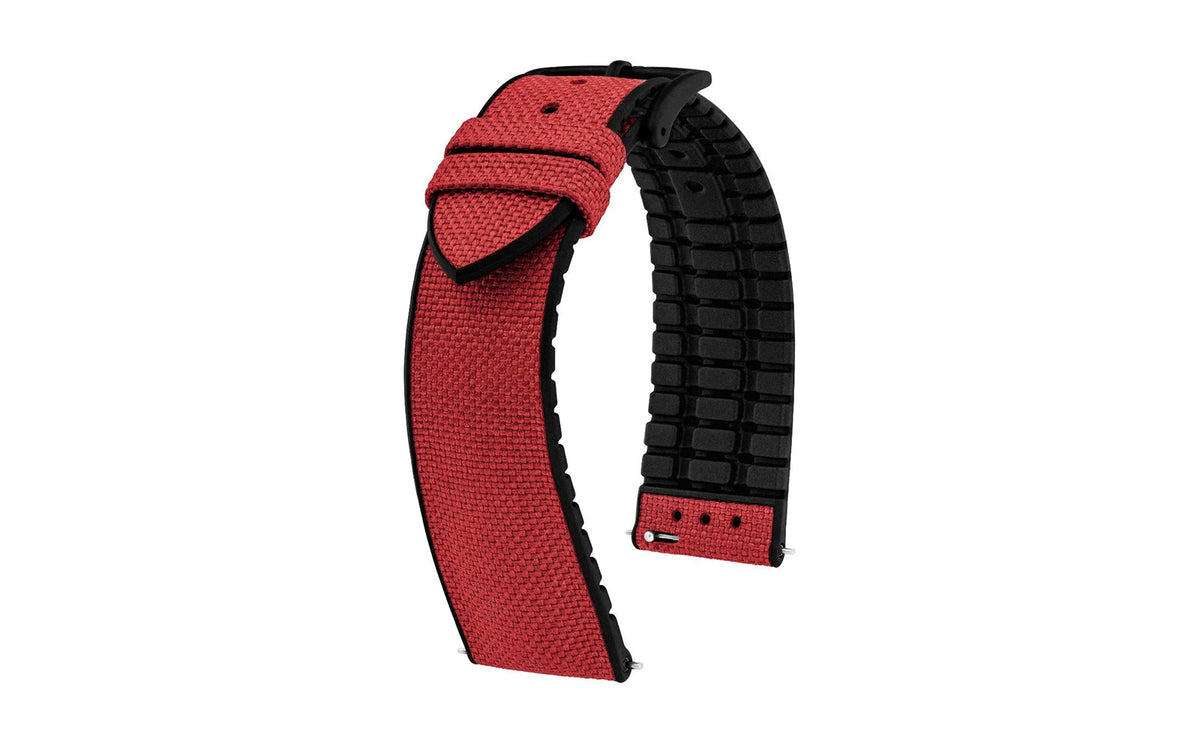 Arne by HIRSCH - Burgundy Sailcloth Effect Performance Watch Strap